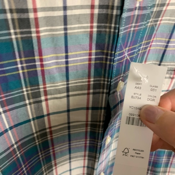 NWT J Crew Men’s Button Front Short Sleeve Shirt Green Plaid S M L - Picture 4 of 5